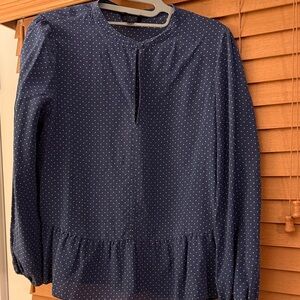 J. Crew Navy and White Polka Dot Blouse
